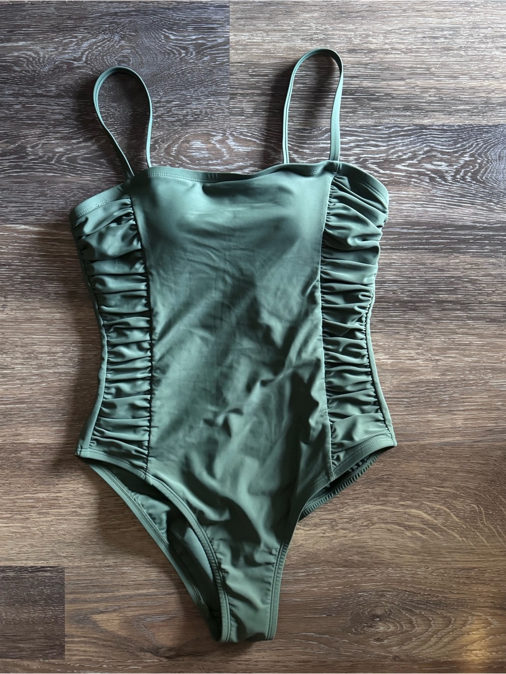 Shirred side seamed panel Bandeau medium coverage one piece swimsuit 🩱